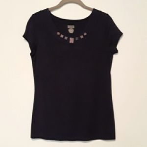 🧨3/$15 Merona Black Short Sleeve top - Sz S Rayon/Spandex jersey